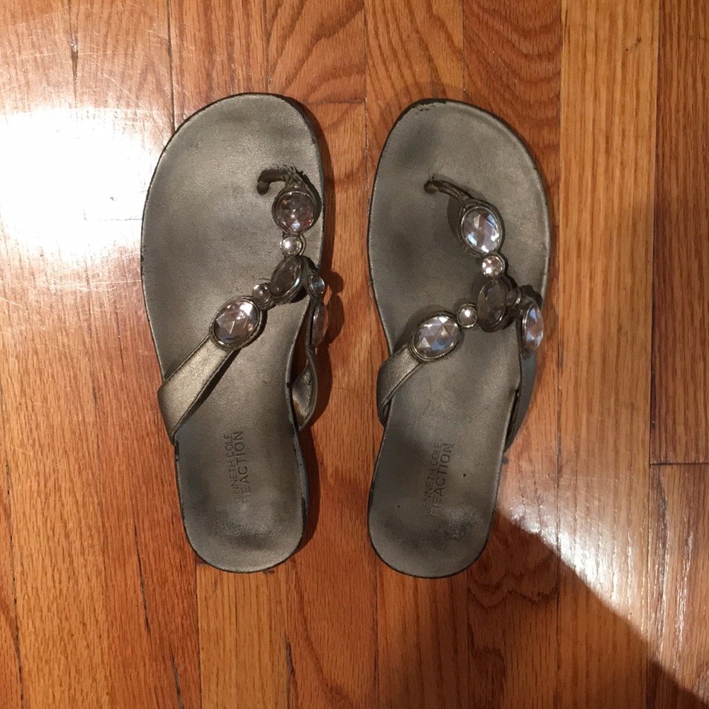 Grey Kenneth Cole Jeweled FlipFlops